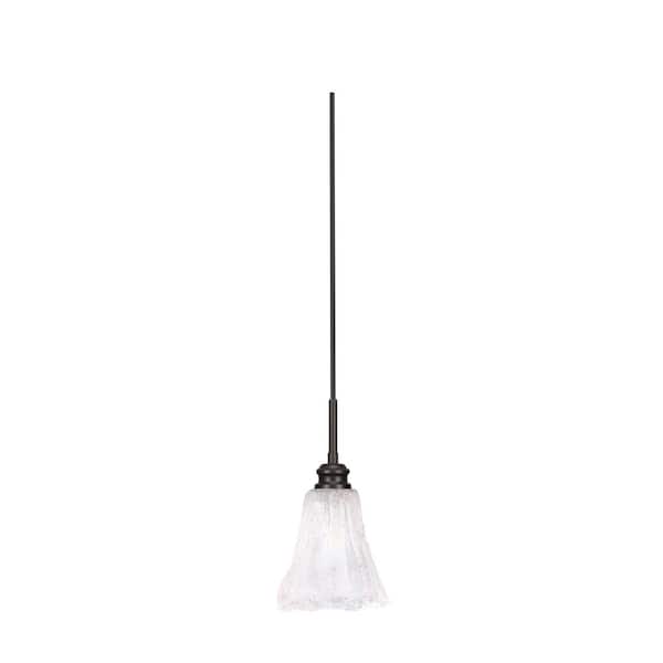 Unbranded Albany 60-Watt 1-Light Espresso Pendant Mini Pendant Light Fluted Italian Ice Glass and Light Bulb Not Included
