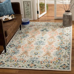 Aspen Ivory/Blue 2 ft. x 11 ft. Border Floral Geometric Runner Rug