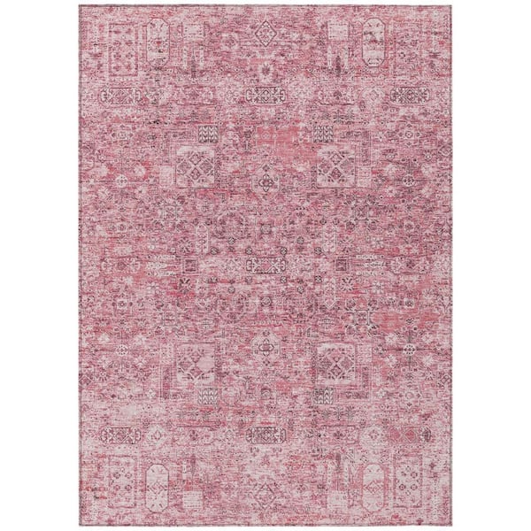 Pink, Blush, Charcoal 9 ft. x 12 ft. Woven Floral Polyester Rectangle Indoor/Outdoor Area Rug