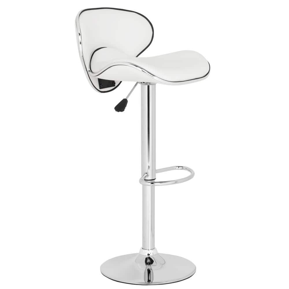 Transitional Chrome White Swivel Bar Stool with Adjustable Height