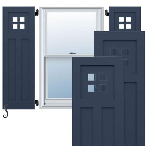 Ekena Millwork EnduraCore San Antonio Mission Style 18-in W x 32-in H Raised Panel Composite Shutters Pair in Starless Night Blue