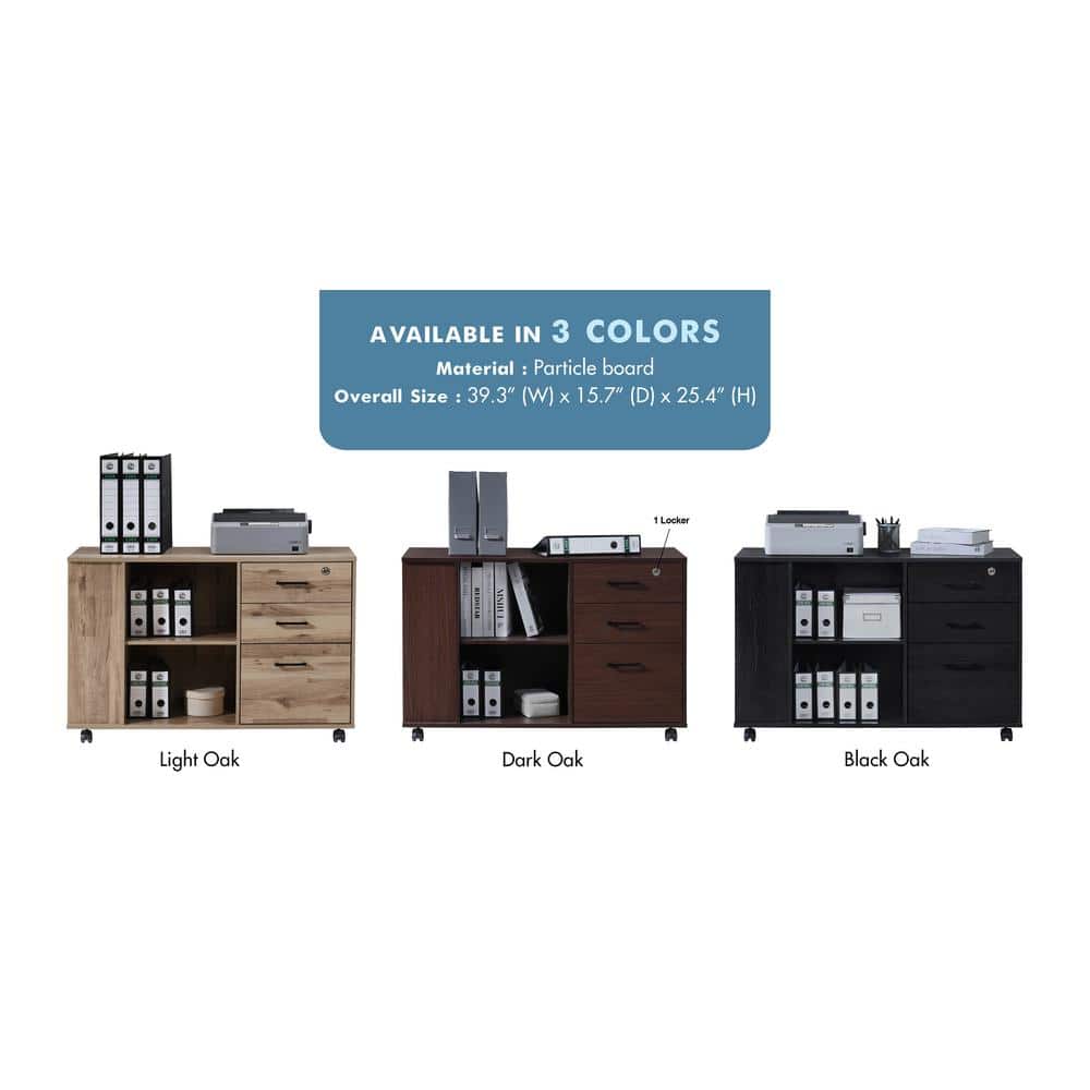 Black Oak Mobile 3-Drawer Lockable File Cabinet