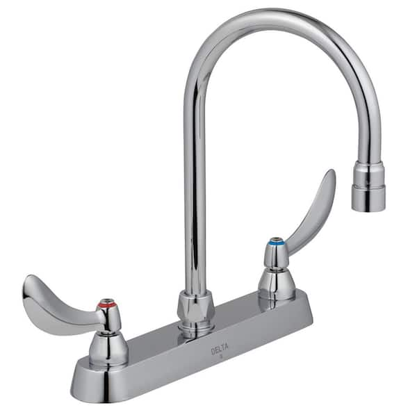 Delta Commercial 2 Handle Kitchen Faucet In Chrome With Lever Blade Handles 26c3934 The Home Depot