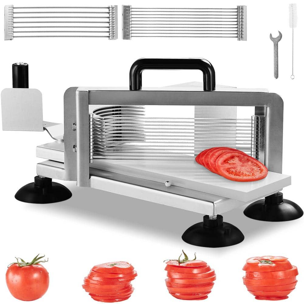 VEVOR Commercial Tomato Slicer 1/4 in. 3/8 in. 3/16 in. Stainless Steel Heavy-Duty Manual Tomato Slicer Non-Slip Feet