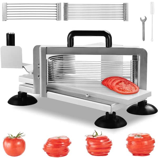 VEVOR Commercial Tomato Slicer 1/4 in. 3/8 in. 3/16 in. Stainless Steel Heavy-Duty Manual Tomato Slicer Non-Slip Feet
