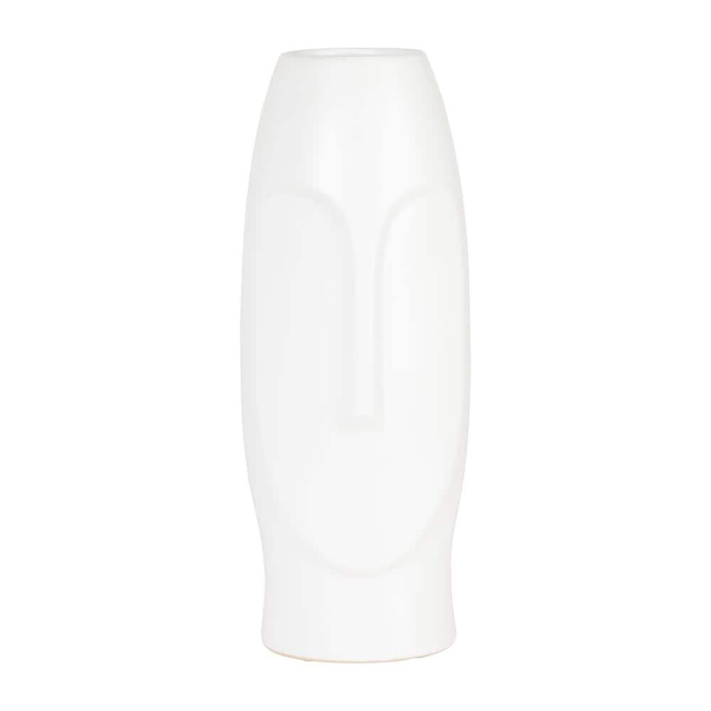 White Ceramic 14" Face Design Table Vase