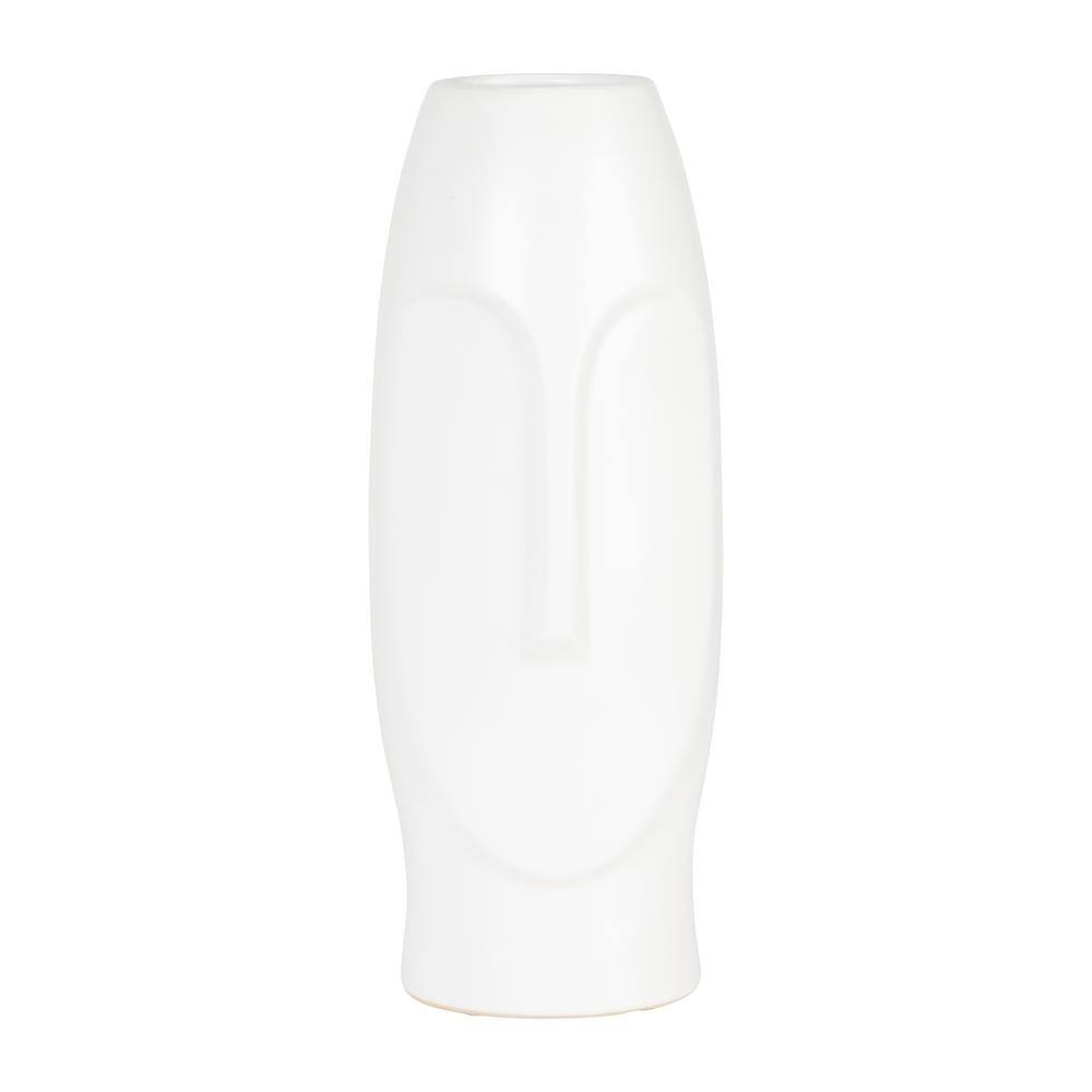 White Ceramic 14" Face Design Table Vase