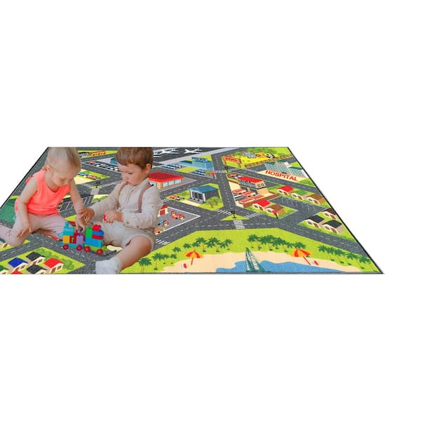 Kids Educational Play Mat Cartoon Road Map Traffic Rug For Babies