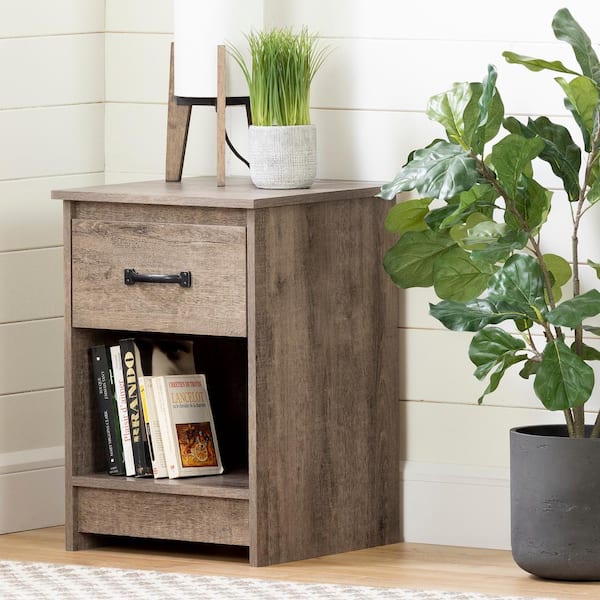 South Shore Tassio 1 -Drawer Weathered Oak Nightstand