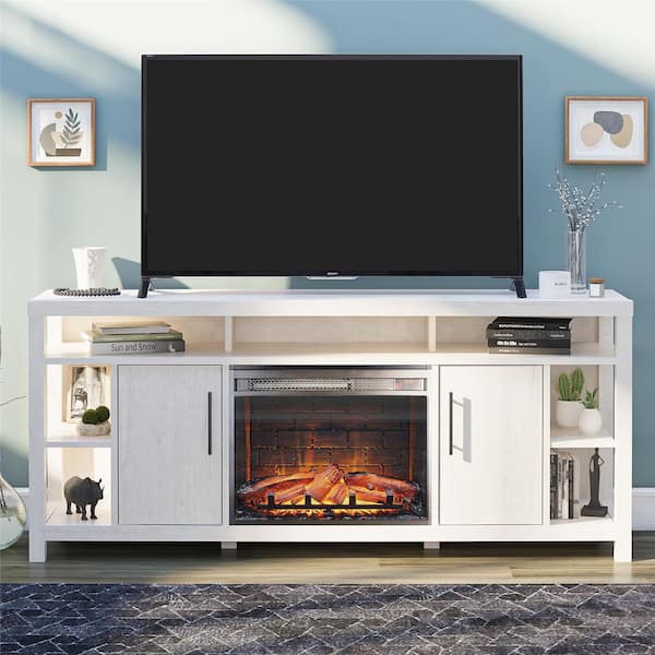 Ameriwood Home Garrick Ivory Oak TV Stand Fits TV's up to 75 in. with Electric Fireplace