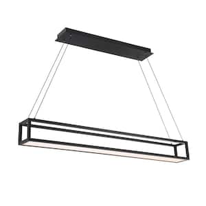 Trick Box 47 in. 190-Watt Equivalent Integrated LED Black Pendant with Acrylic Shade