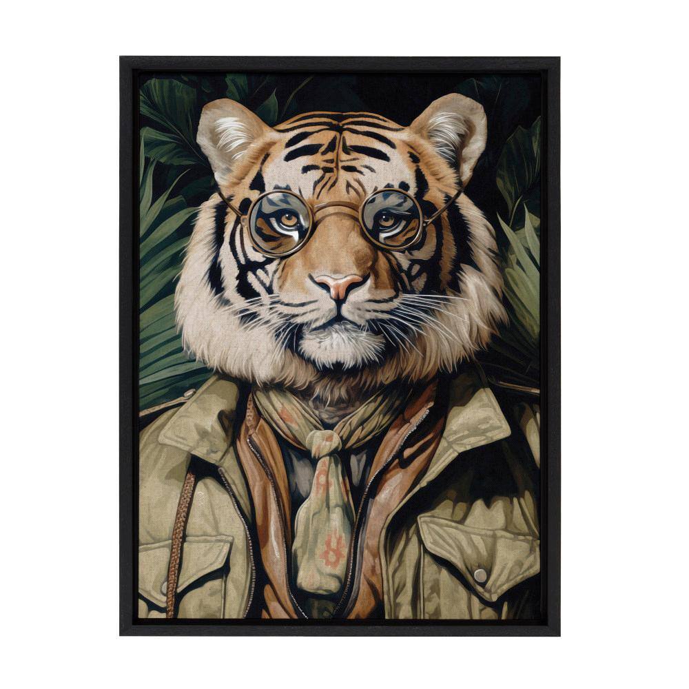 Dark Academia Jungle Safari Tiger Framed Canvas Art, 18x24 Black