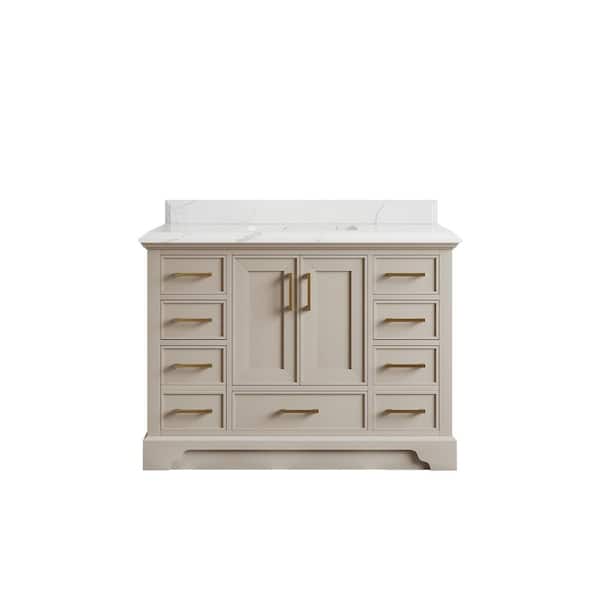Willow Collections Charlotte 48 in. Single Sink Freestanding Fine Grain Bath Vanity with Calacatta Laza Qt. Top Unassembled