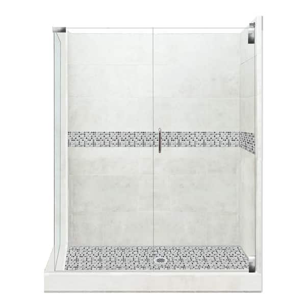 American Bath Factory Del Mar Grand Hinged 36 in. x 48 in. x 80 in. Right-Hand Corner Shower Kit in Natural Buff and Chrome Hardware