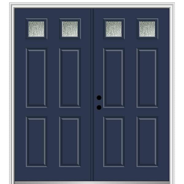 MMI DOOR Rain Glass 72 in. x 80 in. Right-Hand Inswing Painted Revival Blue Fiberglass Prehung Front Door on 4-9/16 in. Frame