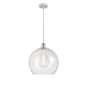 Athens 60-Watt 1 Light White and Polished Chrome Shaded Pendant Light with Seeded glass Seeded Glass Shade