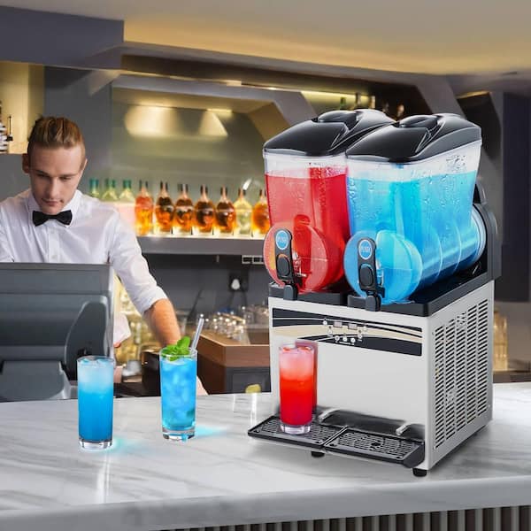 Commercial Drink Machine, 1014 oz. 1050 W Stainless Steel Snow Cone Machine Whit Dual Tank