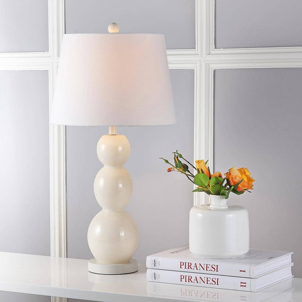 Light Grey Glass 3-Sphere Table Lamp Set with Cotton Shade
