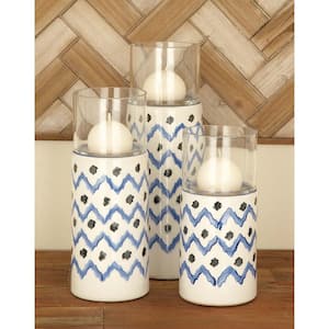 Blue Ceramic and Glass Candle Holders (Set of 3)