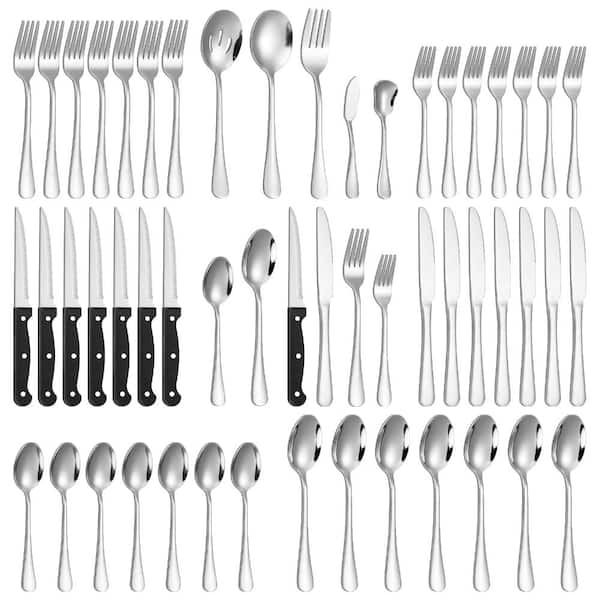 53-Piece Silver 18/10 Stainless Steel Flatware and Serving Utensil Set, Mirror Polished, Dishwasher Safe, Service for 8