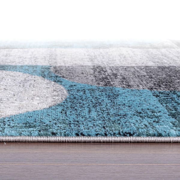 Modern Geometric Design Blue 5 ft. x 7 ft. Area Rug