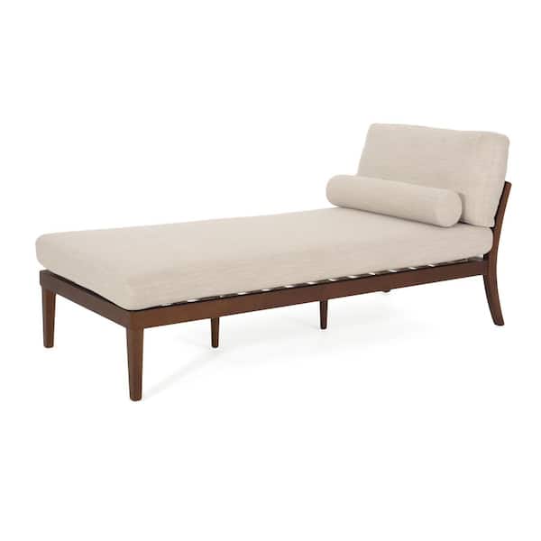 Noble House Breck Beige and Dark Brown Fabric Chaise Lounge with Bolster Pillow