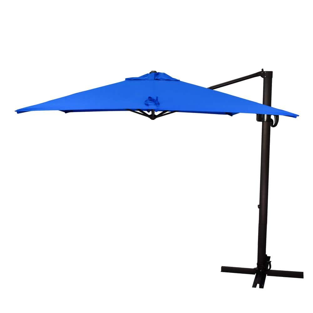California Umbrella 8.5 ft. Bronze Aluminum Square Cantilever Patio Umbrella with Crank Open Tilt Protective Cover in Pacific Blue Sunbrella -  848363037796