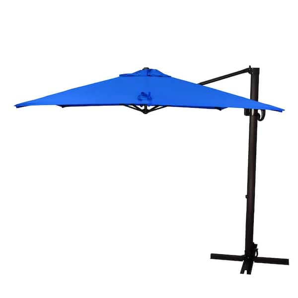 California Umbrella 8.5 ft. Bronze Aluminum Square Cantilever Patio Umbrella with Crank Open Tilt Protective Cover in Pacific Blue Sunbrella