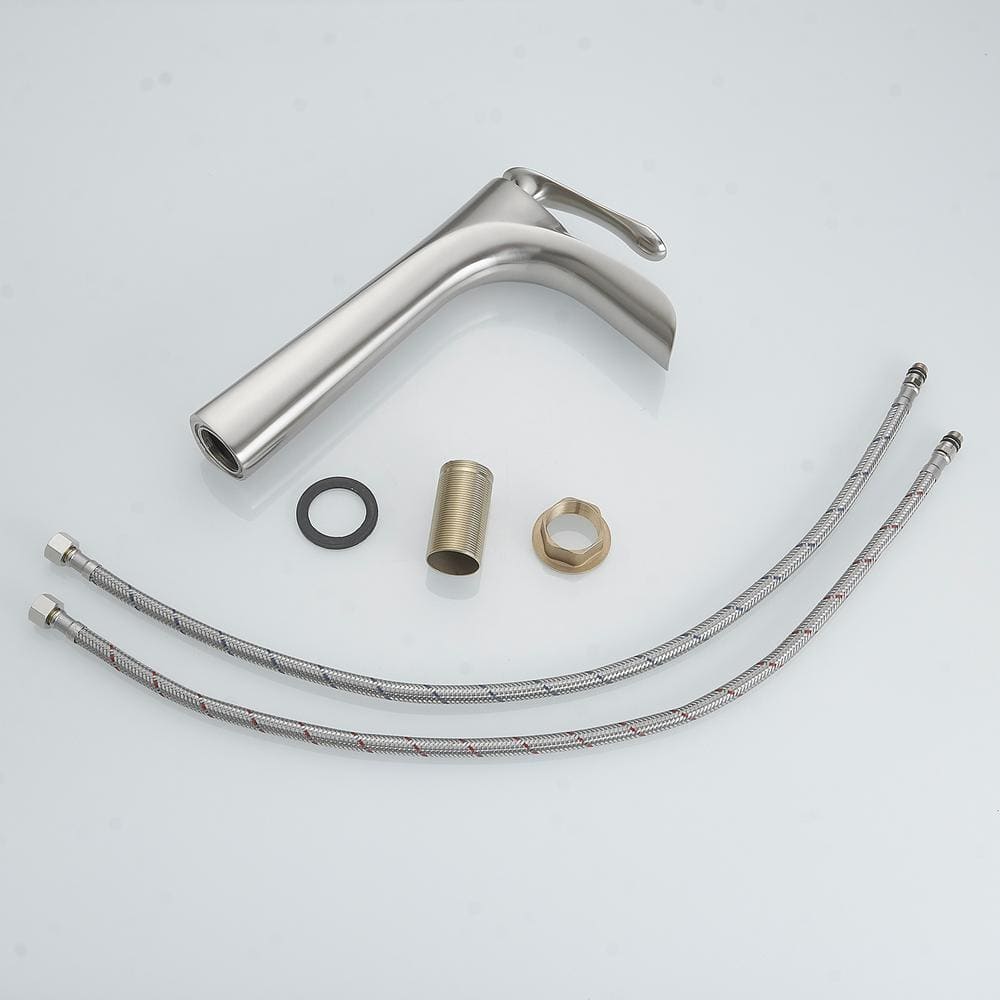 Brushed Nickel Single Handle Vessel Sink Faucet with Drain Assembly