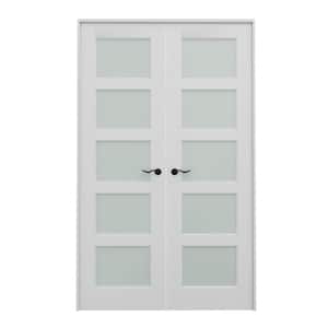 48 in. x 80 in. Universal Handed 5-Lite Frosted Glass White Solid Core MDF Double Prehung French Door with Assemble Jamb