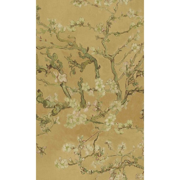 Walls Republic Yellow and Ochre Almond Blossom Floral Printed Non-Woven Paper Paste the Wall Textured Wallpaper 57 sq. ft.
