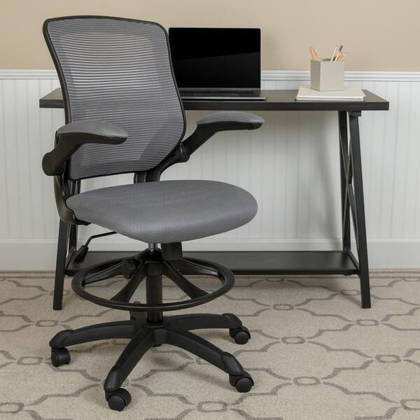 Carnegy Avenue Mesh Adjustable Height Drafting Chair in Gray, Gray Mesh/White Frame