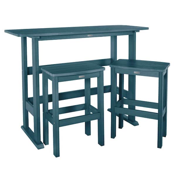 Lehigh Nantucket Blue 3-Piece Recycled Plastic Rectangular Outdoor Bar Height Dining Set