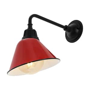 Croydon 9.63 in. Red 1-Light Farmhouse Industrial Indoor/Outdoor Iron LED Gooseneck Arm Outdoor Sconce