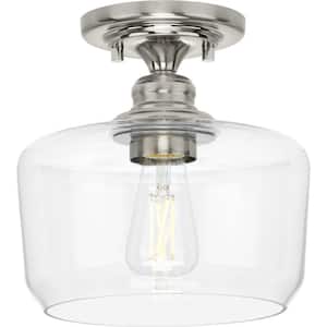 Aiken Collection 1-Light Brushed Nickel Clear Glass Farmhouse Flush Mount Light