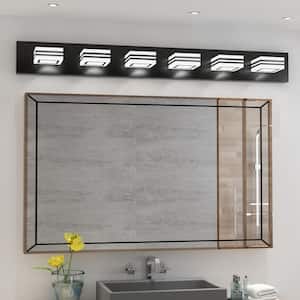 39.98 in. W Modern Bathroom Vanity Light Fixtures LED 6-Lights Matte Black Bathroom Lights Over Mirror 6000K Cool White