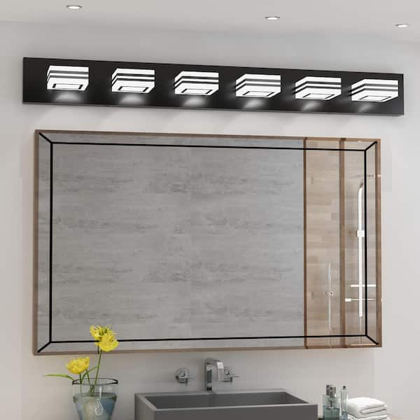 39.98 in. W Modern Bathroom Vanity Light Fixtures LED 6-Lights Matte Black Bathroom Lights Over Mirror 6000K Cool White