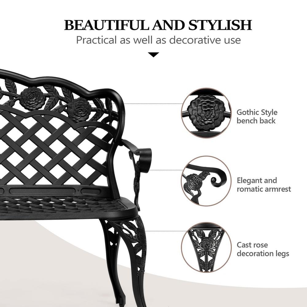 Infographic detailing the stylish features of the outdoor bench.