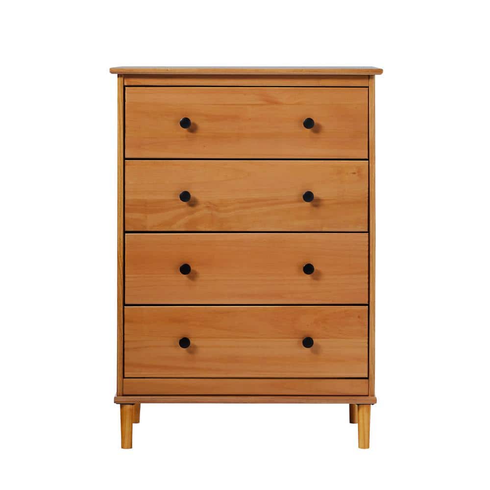 Caramel Mid-Century Modern 4-Drawer Solid Wood Dresser