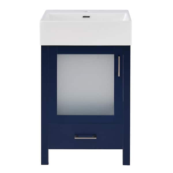 20 in. Single Sink Freestanding Blue Bath Vanity with White Ceramic Top, Space-Saving Design
