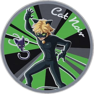 Miraculous Ladybug Green 3 ft. 11 in. Round Cat Noir Area Rug