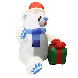 4 ft. Tall x 2 ft. W, White, Blue, Green and Red Plastic Waving Polar Bear Inflatable