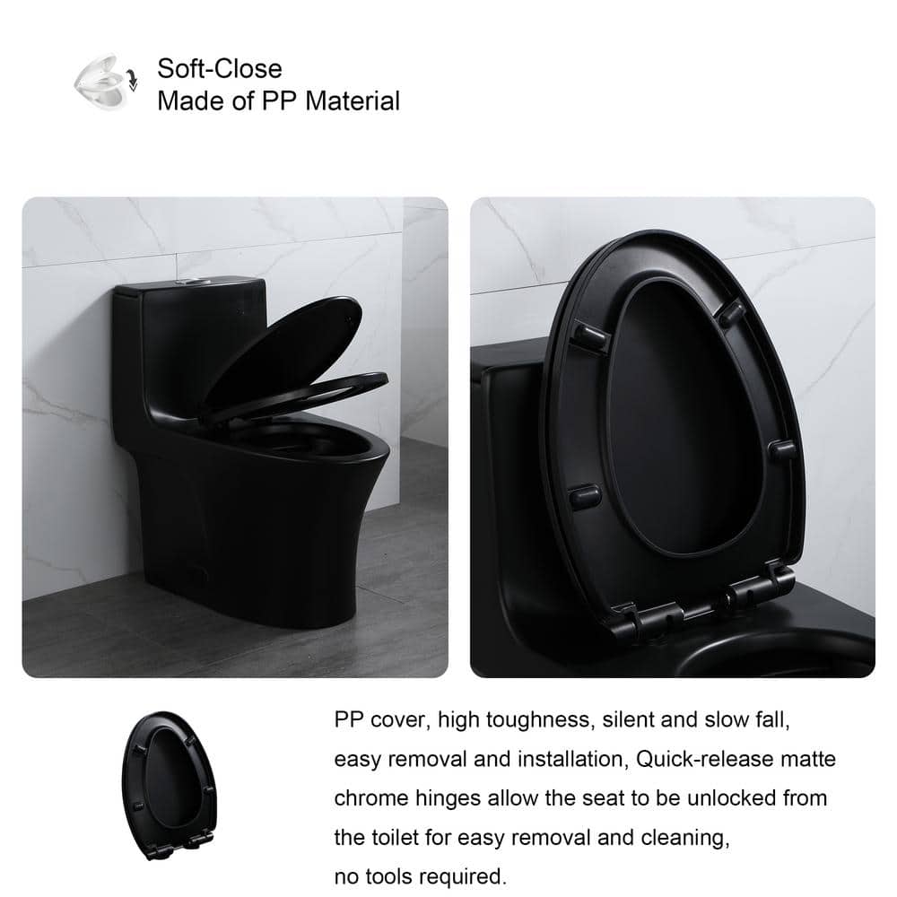 Matte Black Ceramic Dual Flush Elongated Toilet with Soft-Close Seat