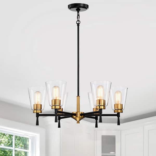 Edvivi Briarwood 6-Light Black and Antique Brass Chandelier with Clear Cone Glass Shades