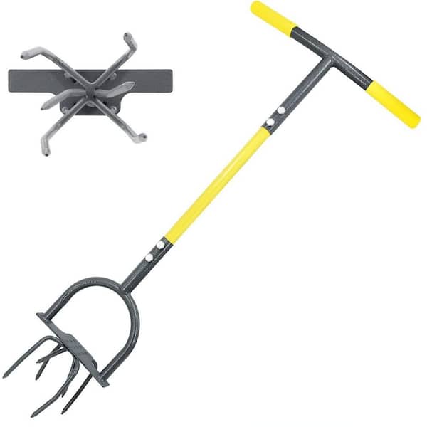 37 in. Heavy Duty 6-Tines Manual Soil Twist Tiller Cultivator with Anti-Slip Foot Plate for Flower Box and Raised Bed