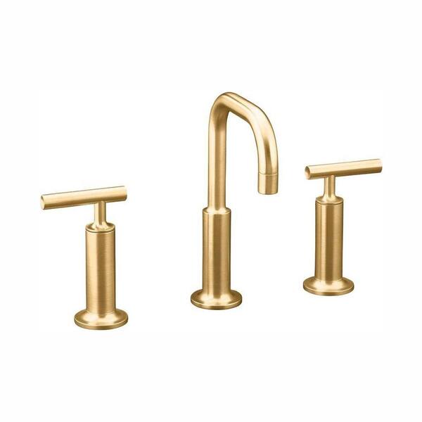 KOHLER Purist 8 in. Widespread 2-Handle Low-Arc Bathroom Faucet in Vibrant Brushed Bronze