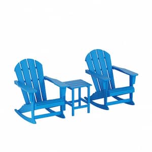 Laguna 3-Piece Fade Resistant Outdoor Patio HDPE Poly Plastic Adirondack Rocking Chairs and Side Table Set, Pacific Blue