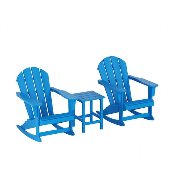 WESTIN OUTDOOR Laguna 3-Piece Fade Resistant Outdoor Patio HDPE Poly Plastic Adirondack Rocking Chairs and Side Table Set, Pacific Blue