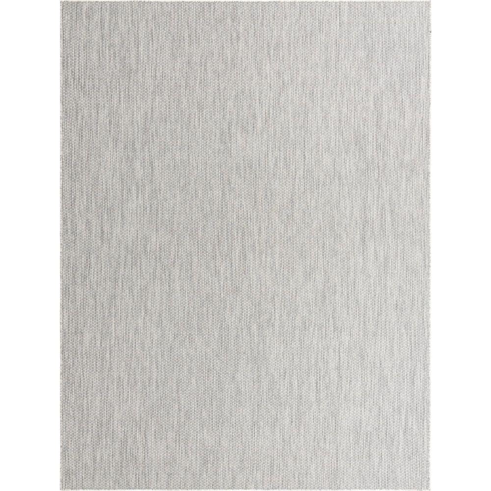 Light Gray Synthetic 9' x 12' Outdoor Rectangular Rug