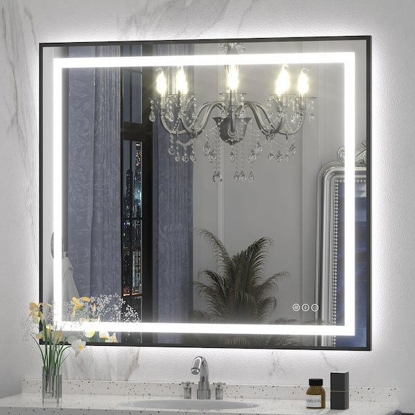 40 in. W x 36 in. H Rectangular Framed Front and Back LED Lighted Anti-Fog Wall Bathroom Vanity Mirror in Tempered Glass